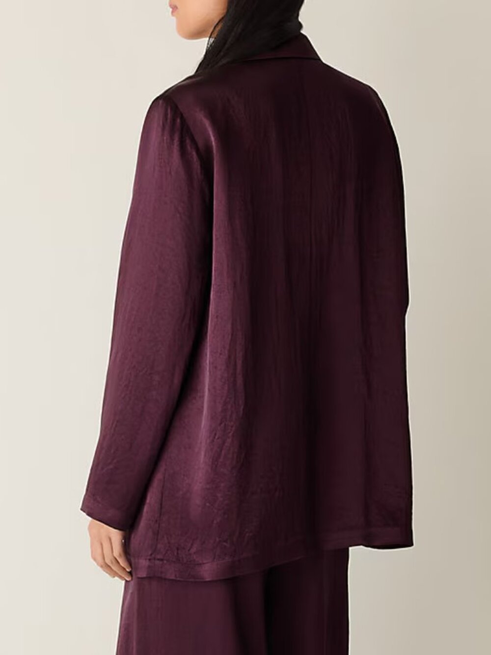 Eileen Fisher Crinkled Satin Blazer Jacket, Wine - Picture 4 of 4